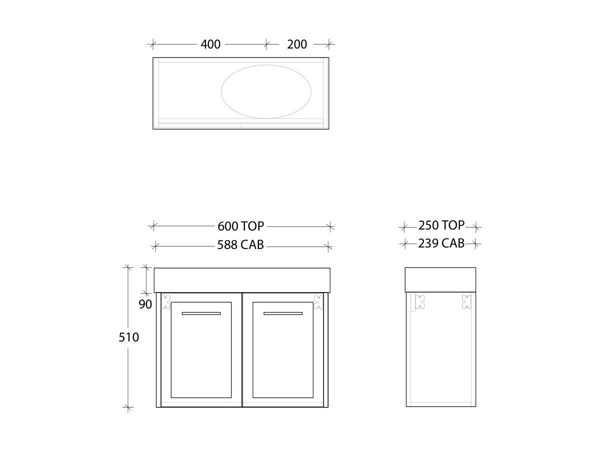 Kado Lux Petite Vanity Unit Wall Hung 600mm Right Bowl Statement Top (Basin Included)