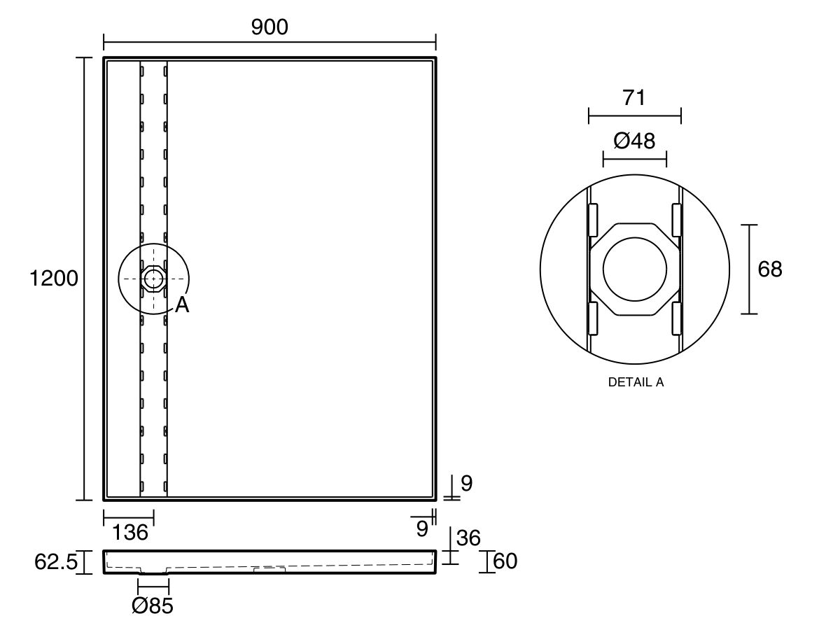 Posh Solus Tile Over Shower Tray with 1160mm Long Rear Matte Black Tile