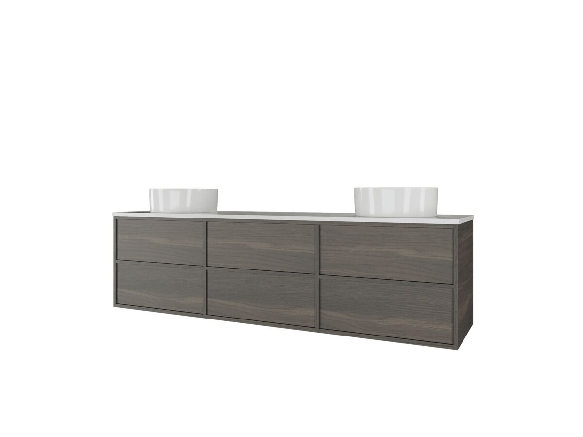 Kado Aspect Wall Hung Vanity Unit 1800mm Double Bowl 6 Drawer Corian 20mm Top