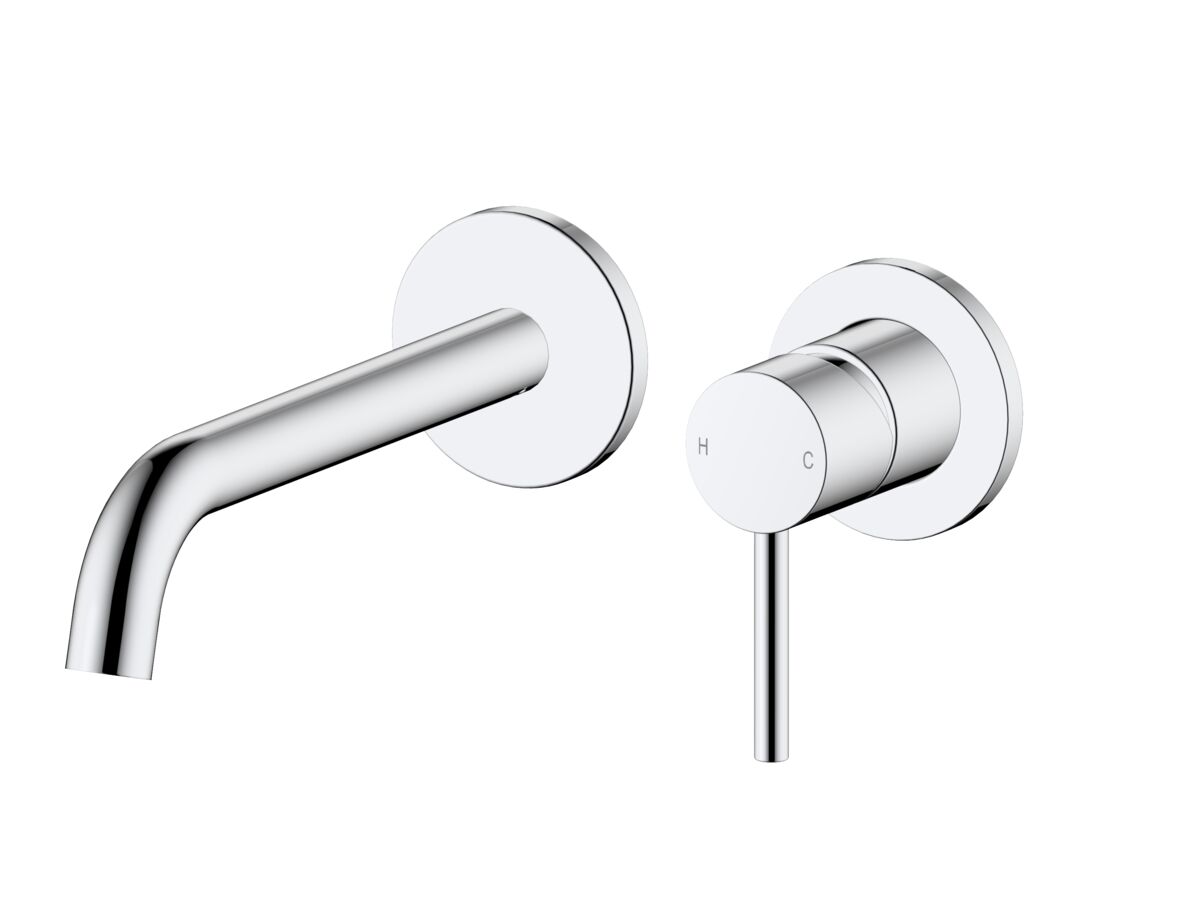 Mizu Drift Wall Basin/Bath Mixer Set Curved Spout with 2-Piece Cover Plate Chrome (6 Star)