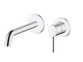 Mizu Drift Wall Basin/Bath Mixer Set Curved Spout with 2-Piece Cover Plate Chrome (6 Star)
