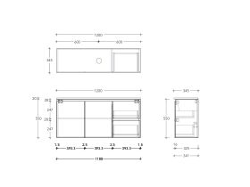 Technical Drawing - Posh Domaine Ensuite 1200mm Wall Hung Vanity Centre Basin 20mm Top