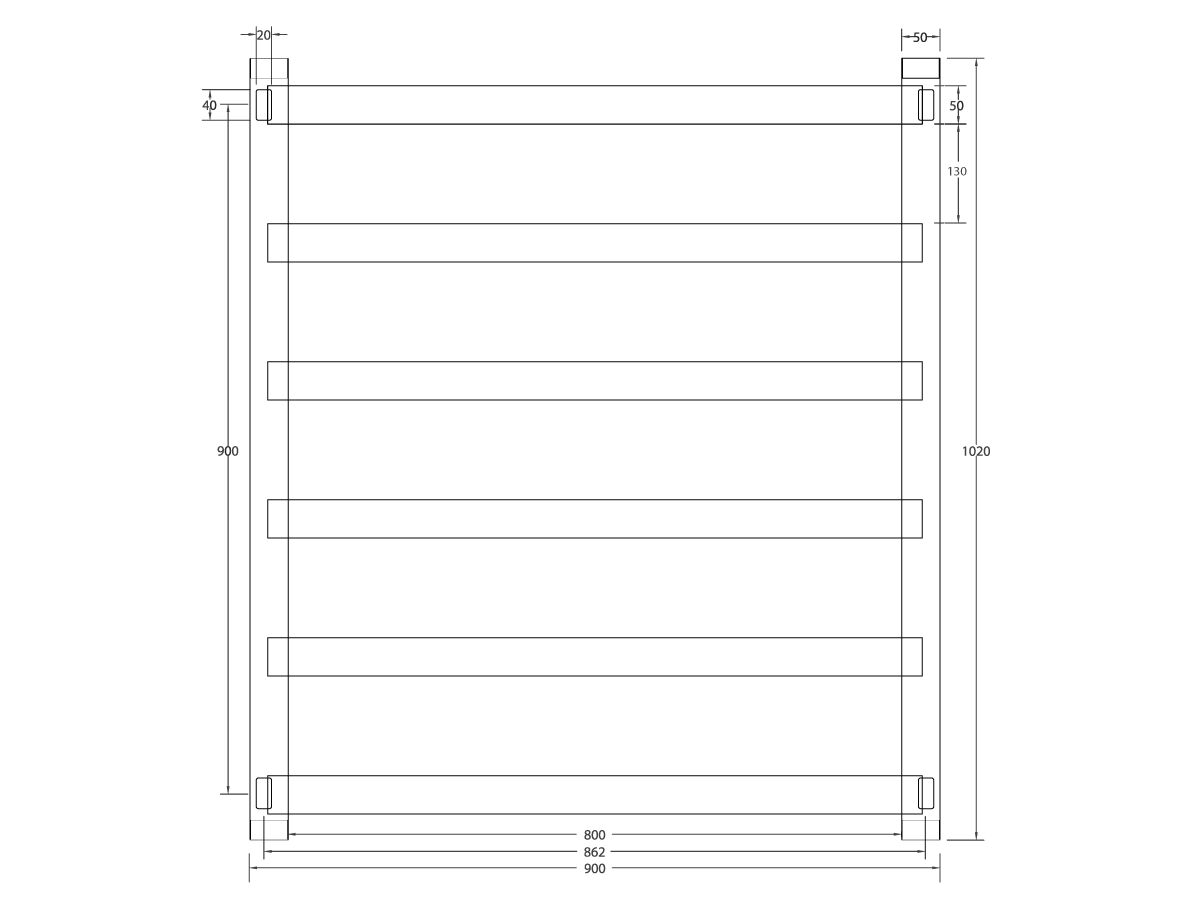 Milli Edge MK2 Heated Towel Rail 900mm x 1020mm Polished Stainless Steel