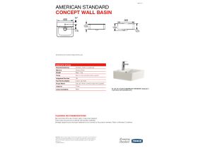 Technical Guide - American Standard Concept Wall Basin with Fixing Bolts No Taphole 400mm White