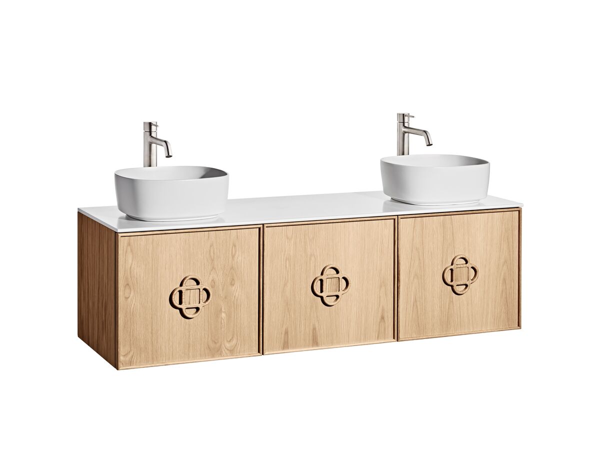 ISSY Adorn Above Counter or Semi Inset Wall Hung Vanity Unit with Three Drawers & Internal Shelves with Petite Handle 125