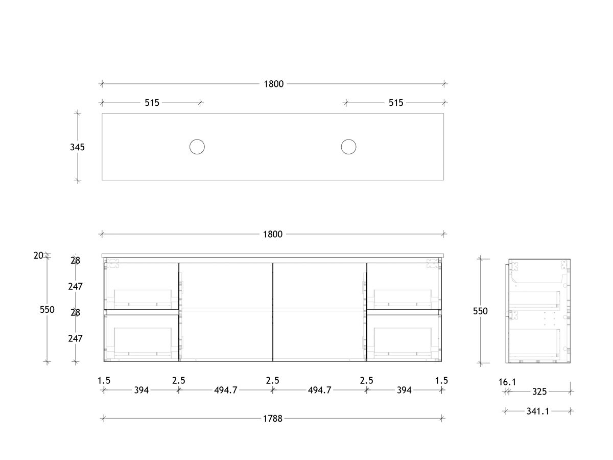 Posh Domaine Plus Ensuite 1800 Double Bowl Wall Hung Vanity Unit Caesarstone Top
