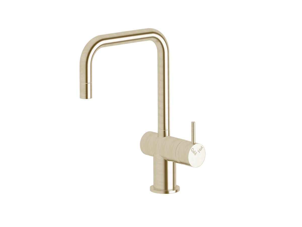 Scala Mini Basin / Sink Mixer Tap Small Square Right Hand LUX PVD Brushed Platinum Gold (5 Star)