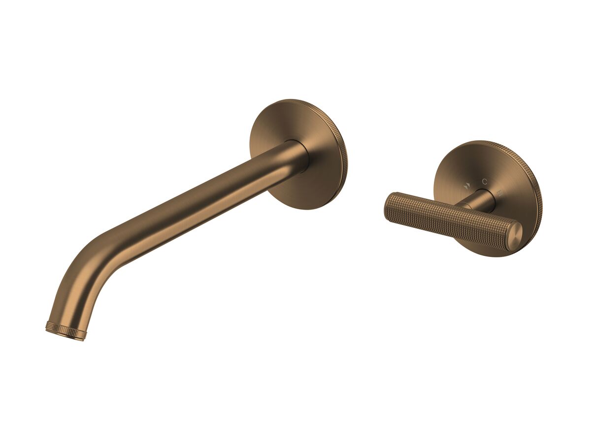 Hero - Milli Etch Progressive Wall Basin / Bath Mixer Tap Set with Round Backplate Brushed Bronze
