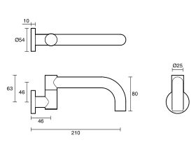 Technical Drawing - Scala Bath Outlet Swivel Curved 210mm