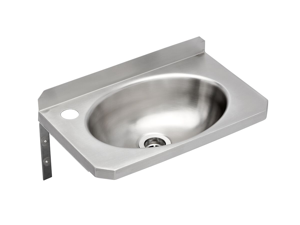Wolfen Slimline Wall Hand Basin 400 x 220mm with Brackets Left Hand 1 Taphole Stainless Steel