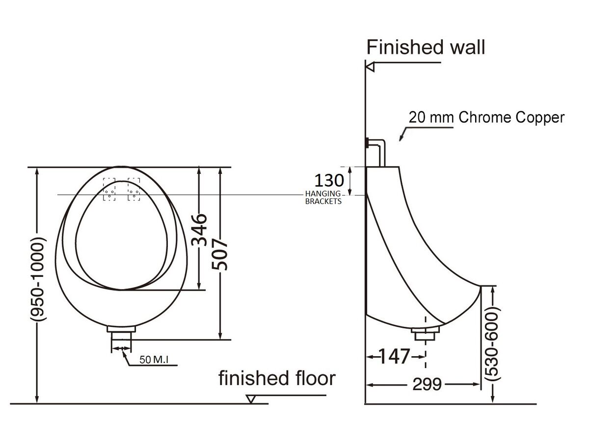 Leon Ceramic Urinal Top Inlet Bottom Outlet
