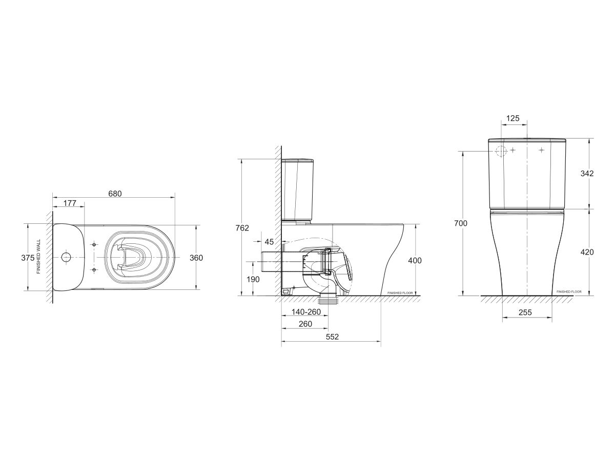 American Standard Round Hygiene Rim Close Coupled Back to Wall Back Inlet Toilet Suite