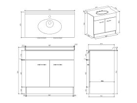 Base 2 Door Vanity Unit with Kick 3 Tapholes 910mm White