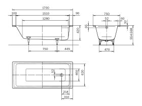 Kaldewei Puro Inset Bath with Multifiller 1700mm x 750mm White and Chrome