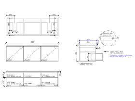 Technical Drawing - ISSY Adorn Above Counter / Semi Inset Wall Hung Vanity Unit with Three Drawers & Internal Shelves with Grande Handle 1500mm x 500mm x 450mm DOUBLE BASIN