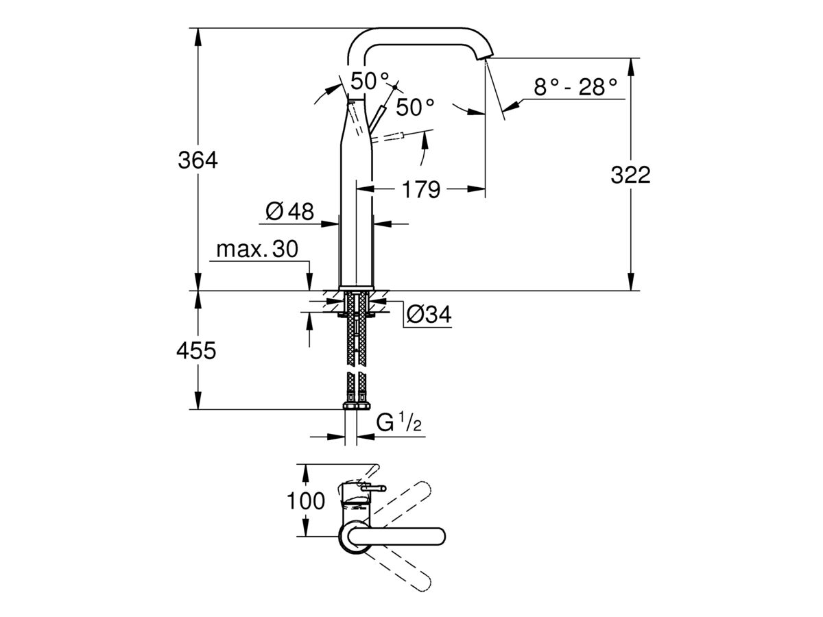 GROHE Essence New Extended Gooseneck Basin Mixer (5 Star)