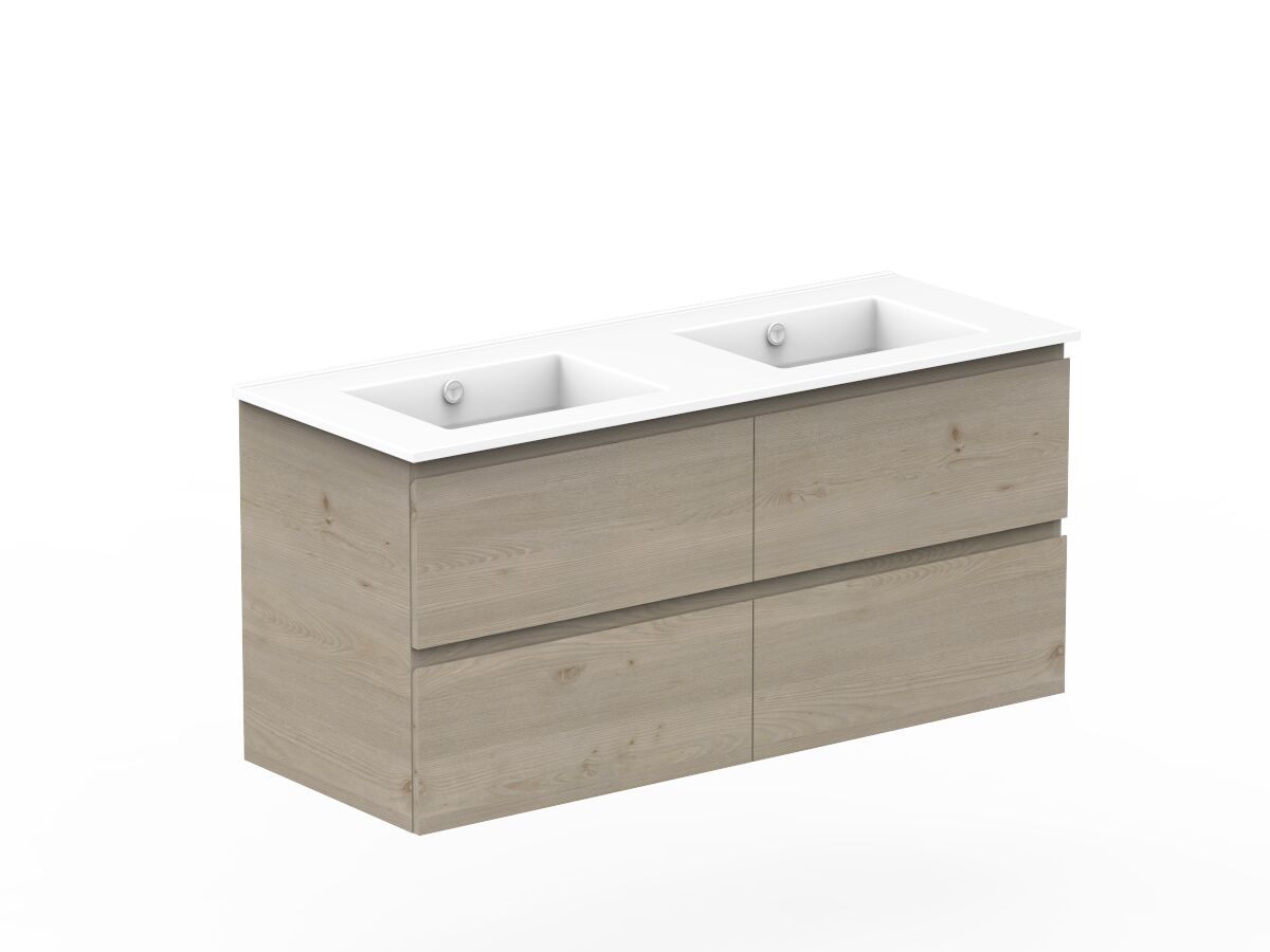 Posh Domaine 1200mm Wall Hung Twin Vanity Unit AllDrawer Double Bowl