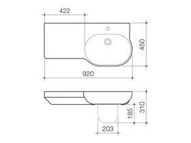 Opal Wall Basin Left Hand Shelf without Overflow No Taphole 920mm White