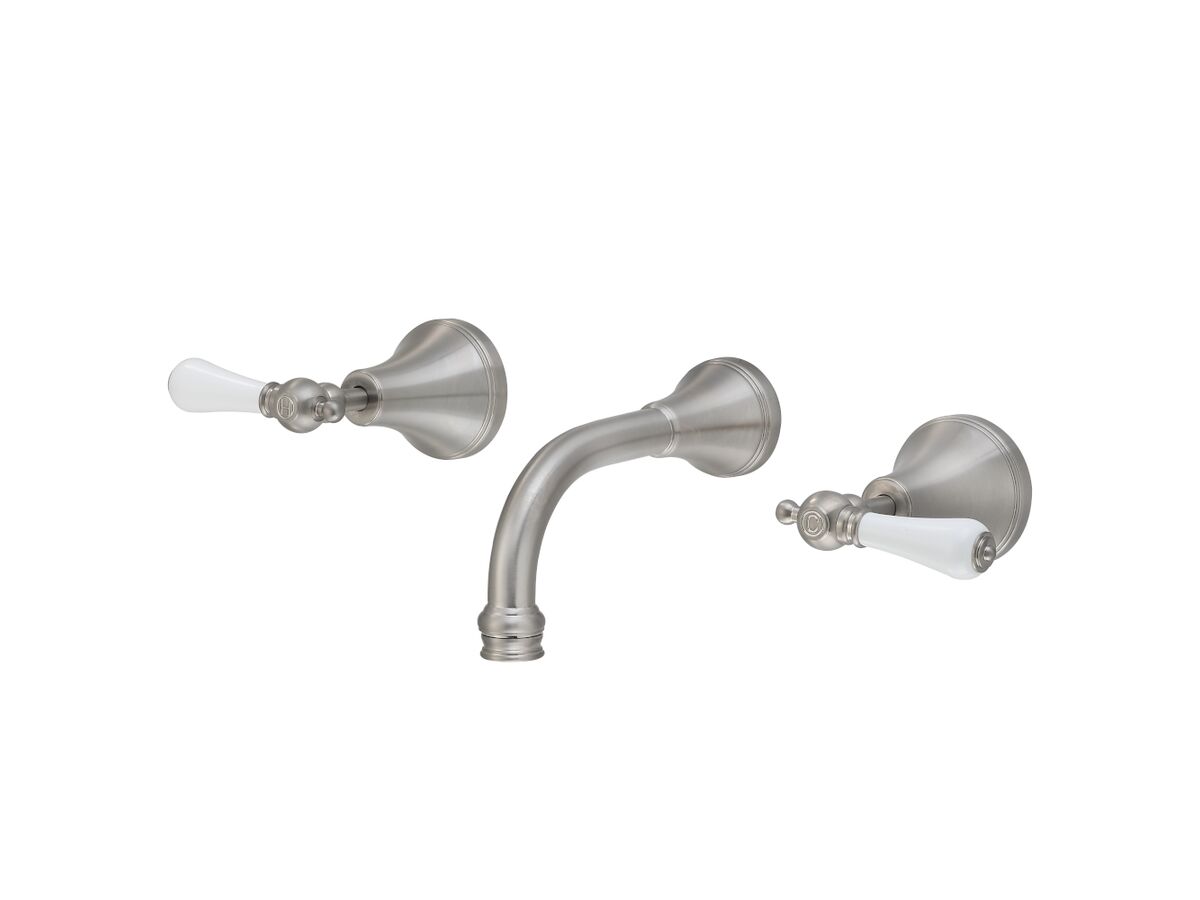 Kado Era Wall Bath Set 150mm Lever Porcelain Handle Brushed Nickel