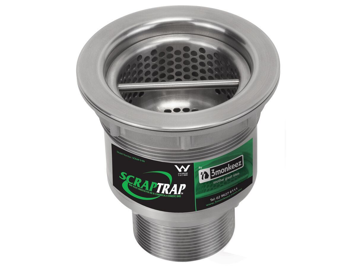 Scraptrap Cast Stainless Sink Waste Arrestor(90mm) - Removable Strainer Basket and Fixed Secondary Strainer