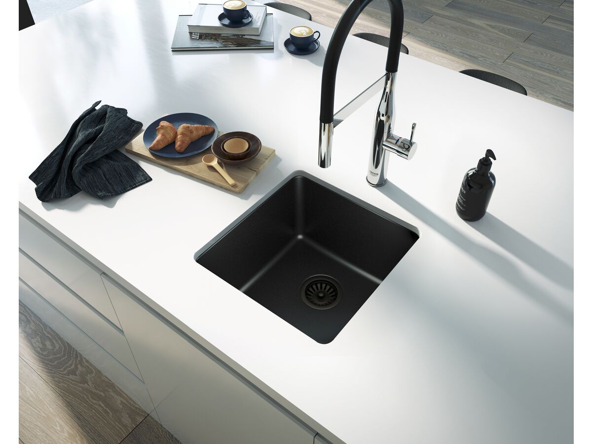 Memo Hugo Single Bowl Sink No Taphole Granite Black from Reece
