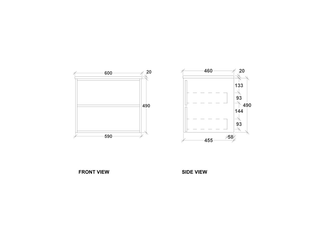 Kado Aspect Wall Hung Vanity Unit 600mm 2 Drawer Corian 20mm Top