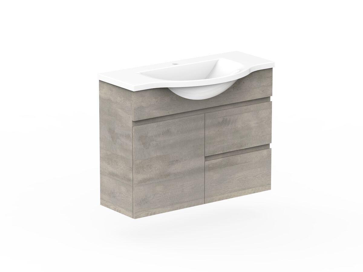 Posh Domaine 900mm Wall Hung Vanity Unit SemiRecessed Centre Bowl Cast
