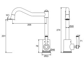 Technical Drawing - Posh Canterbury English Sink Mixer Tap Small (4 Star)