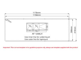 Cut Out Template - AFA Exact Double Bowl Inset/Undermount Left Hand Bowl Sink No Taphole 1208mm Stainless Steel