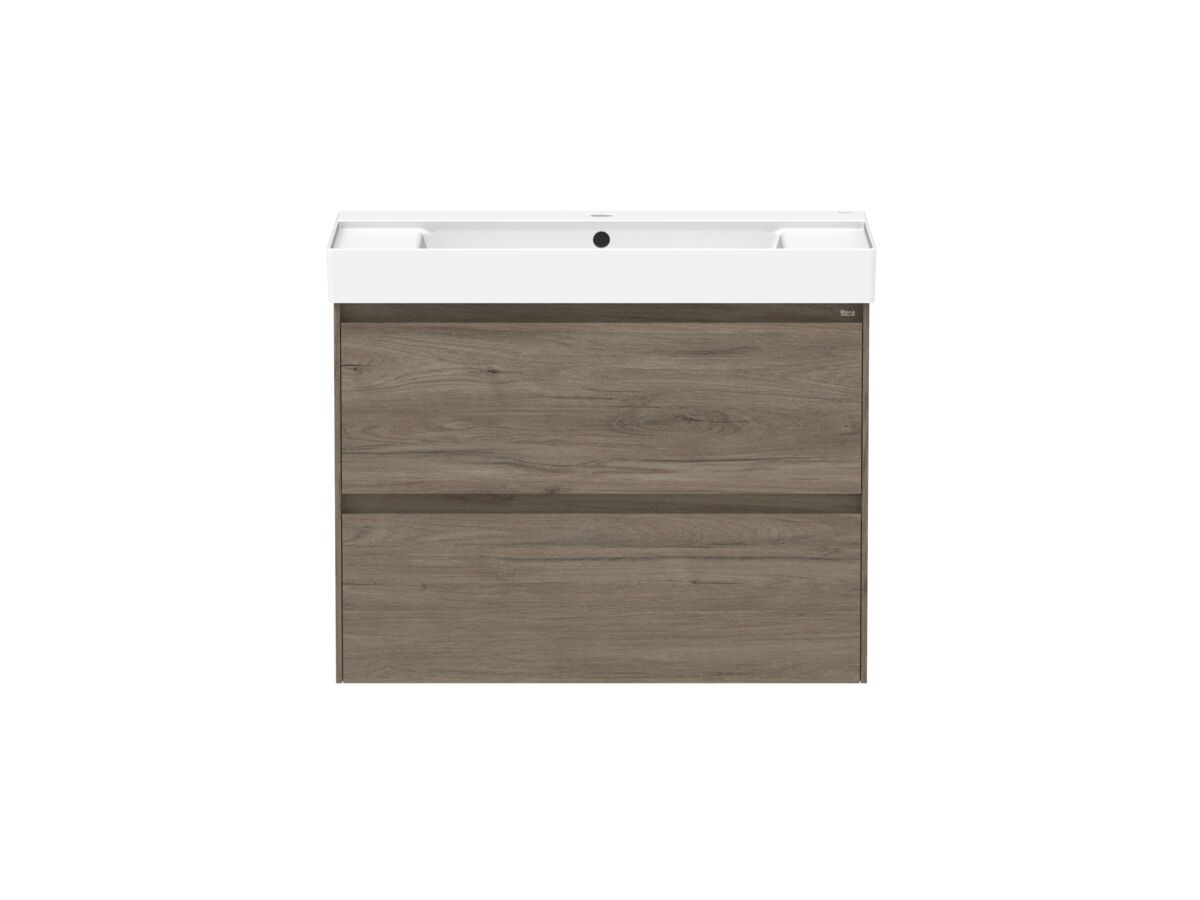 Roca Ona Vanity All Drawer Twin Centre Bowl 800mm Dark Elm