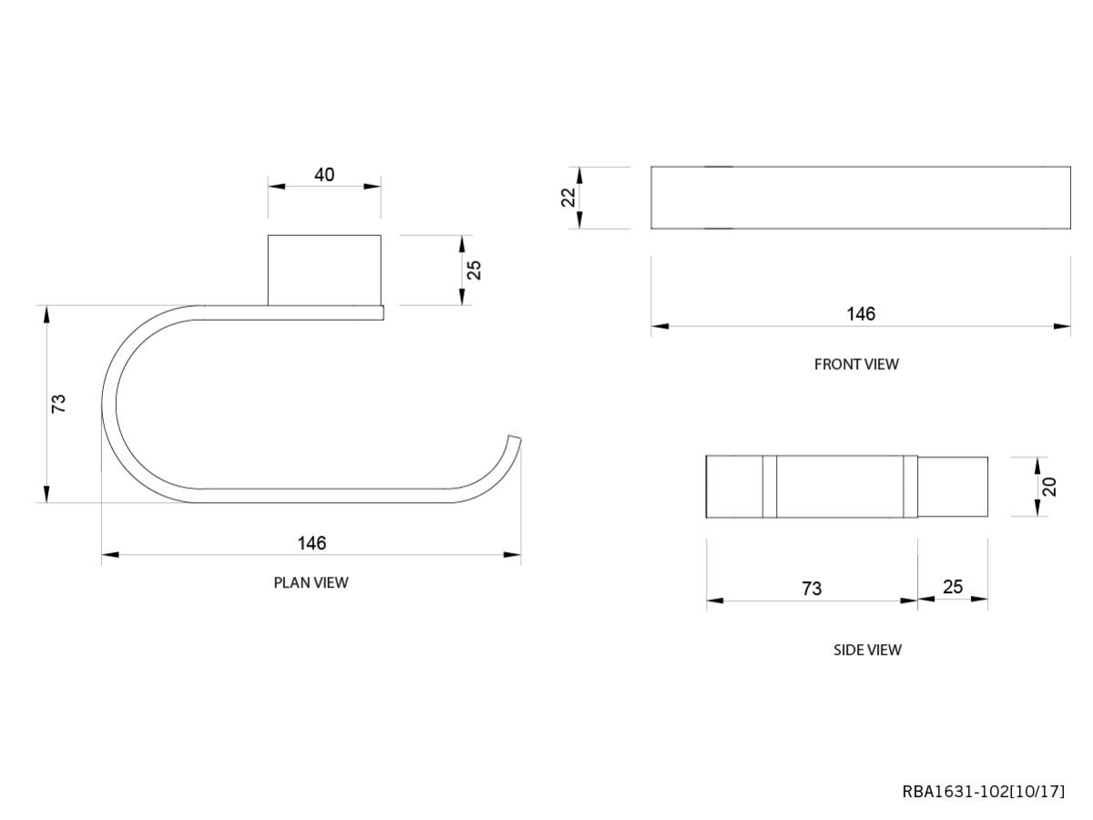 Oken Toilet Roll Holder Single Roll Chrome 146mm