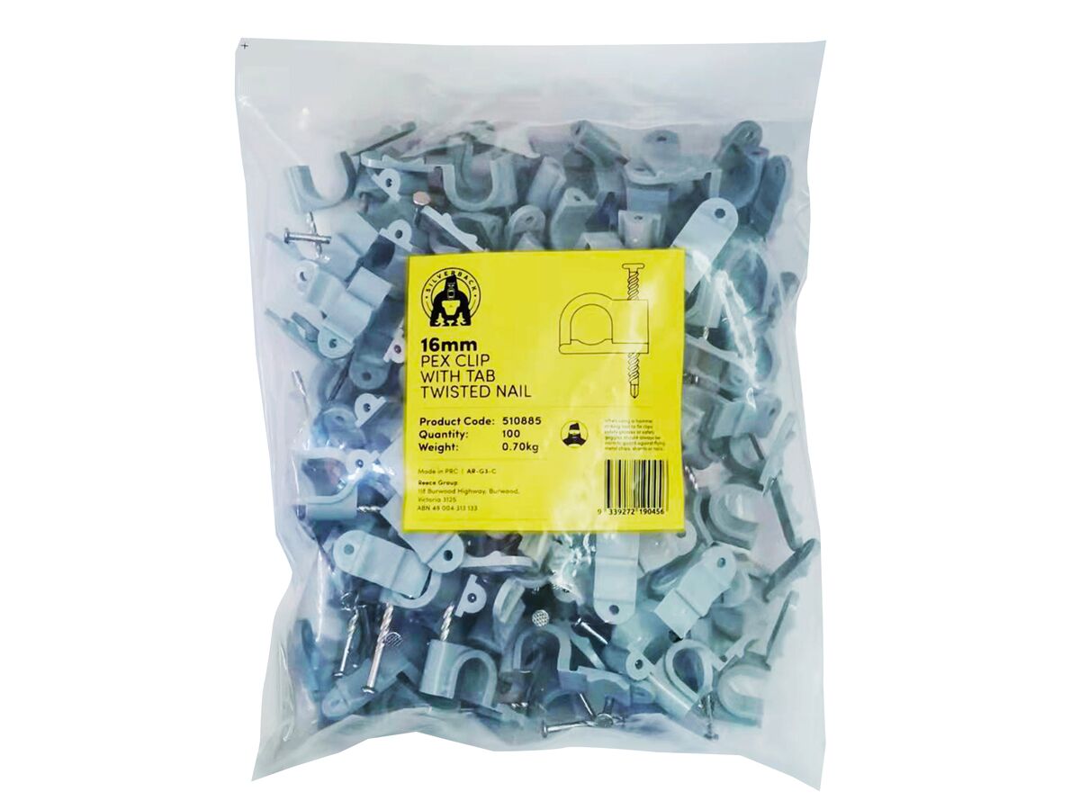 Silverback Pex Clip with Tab 16mm Twist Nail (100) from Reece