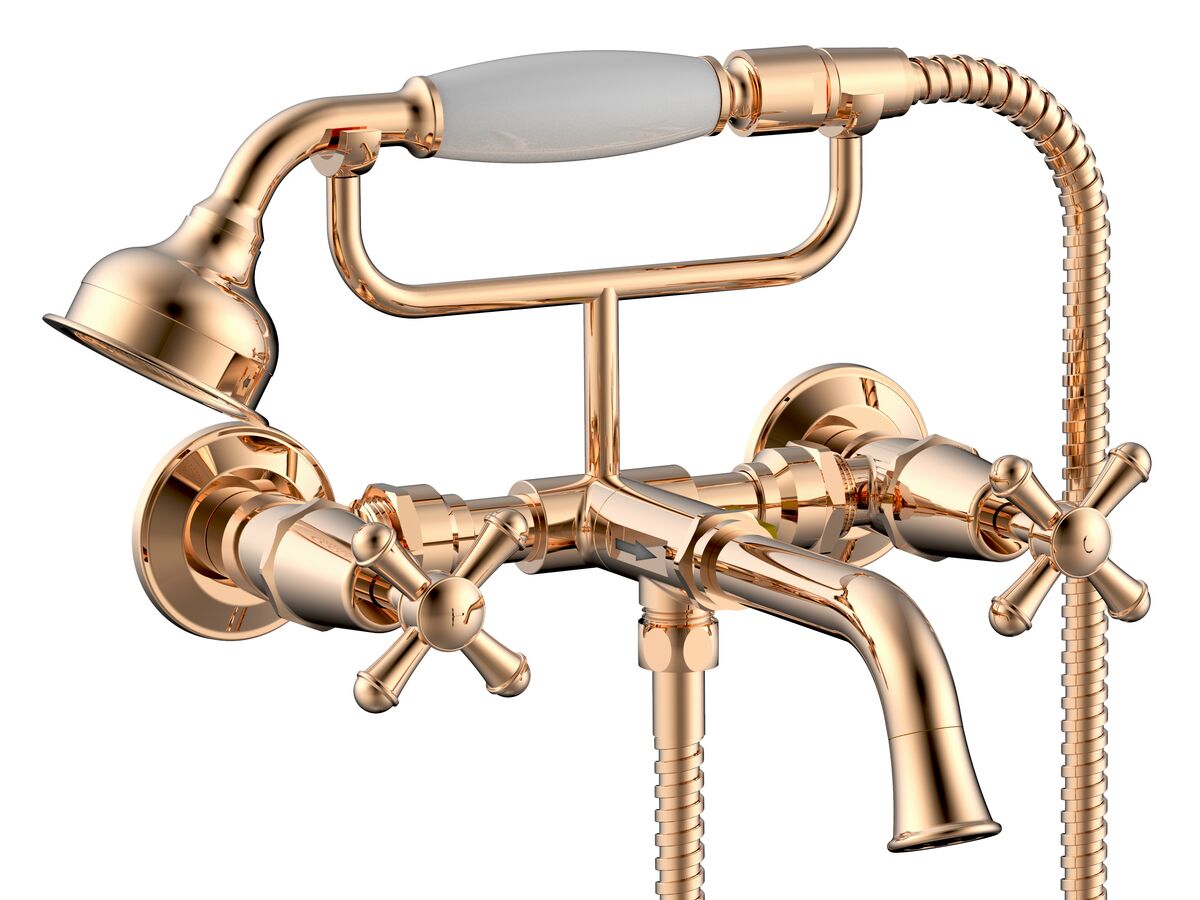 Posh Canterbury Wall Mounted Telephone Bath/ Shower Set Brass Gold (3 Star)