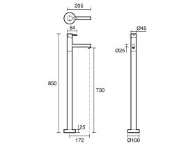 Technical Drawing - Scala Floor Mounted Bath Mixer Tap 160mm Outlet
