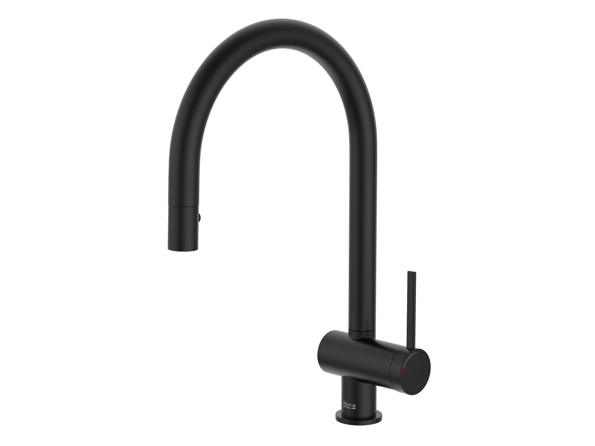 Roca Ona Gooseneck Pull Out Sink Mixer Tap 2 Function Matte Black (5 Star)