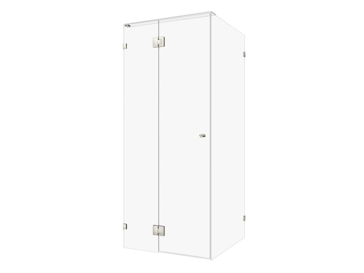 Hero - Kado Lux Frameless Enclosure with Wall Clips 900 x 900mm Brushed Nickel