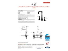 Specification Sheet - Milli Voir English Basin Set Lever Handle with Porcelain Handles Matte Black (5 Star)