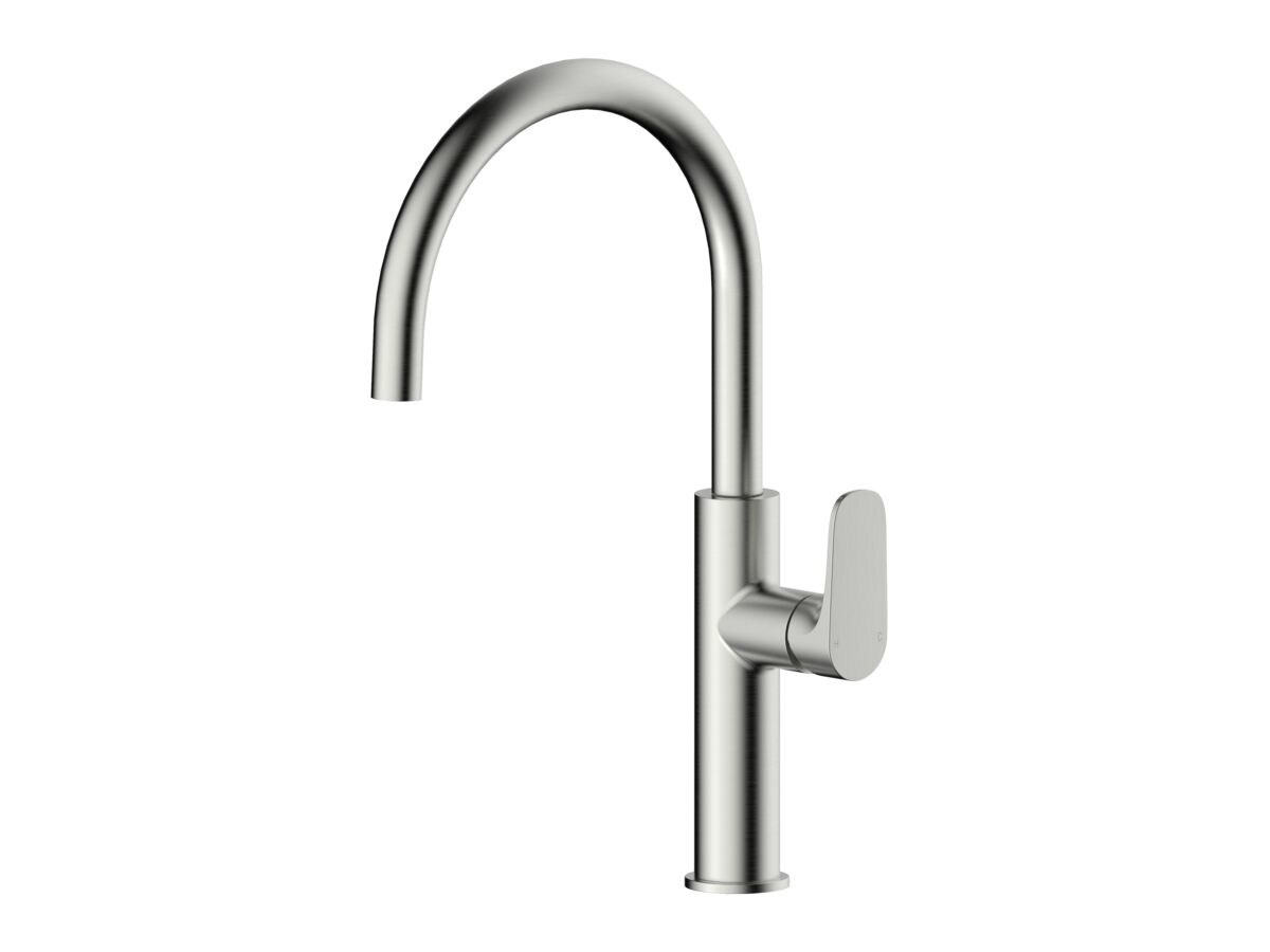Hero - Mizu Silk Gooseneck Sink Mixer Curved Brushed Nickel (5 Star)