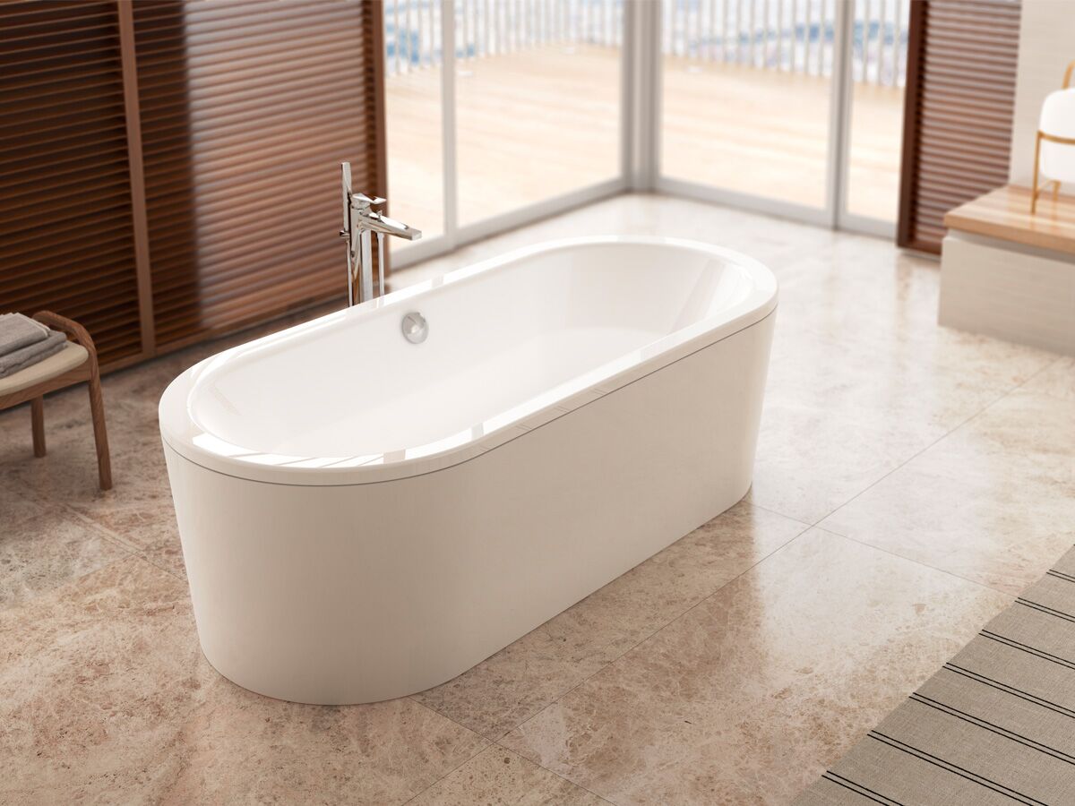 Roca Duo Plus Oval Freestanding Bath 1800mm Chrome Overflow, White