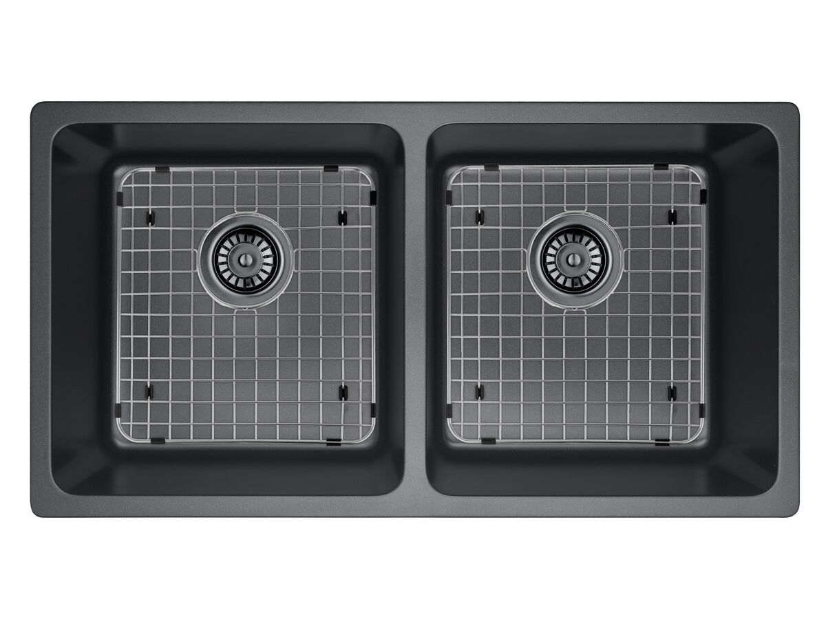Memo Hugo Double Bowl Sink with Grids No Taphole Granite Black