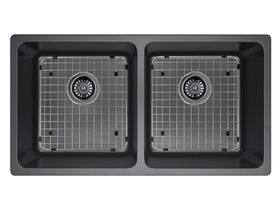 Memo Hugo Double Bowl Sink with Grids No Taphole Granite Black