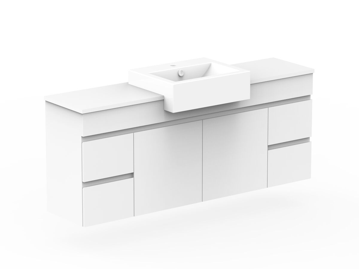 Posh Domaine Plus Semi-Recessed 1500 Single Bowl Wall Hung Vanity Unit Caesarstone Top