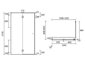 Technical Drawing - Kado Lux Frameless Enclosure with Wall Channel 1200 x 900mm