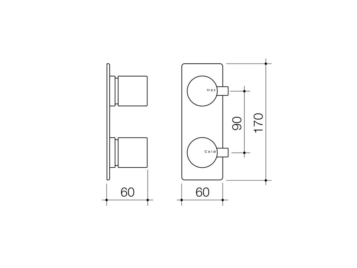 Caroma Liano Wall Top Assemblies (2 Hole) Vertical Mount Chrome