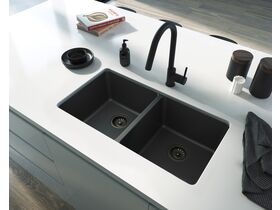 Memo Hugo Double Bowl Sink No Taphole Granite Black