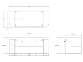 Technical Drawing - Kado Era 50mm Durasein Statement Top Double Curve All Door 1200mm Wall Hung Vanity with Left Hand Basin
