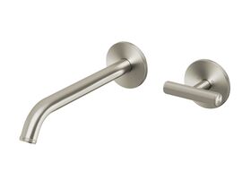 Hero - Milli Etch Progressive Wall Basin / Bath Mixer Tap Set with Round Backplate Brushed Nickel
