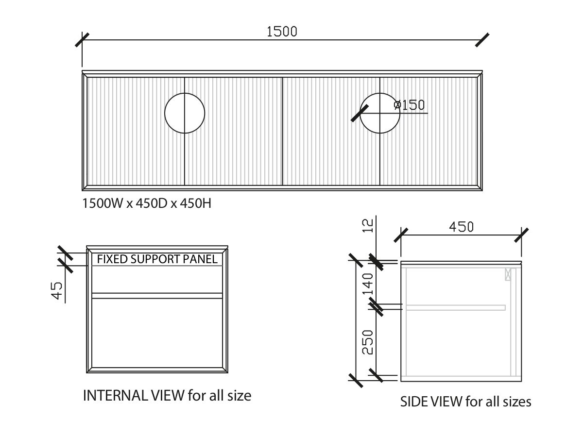 ISSY Halo I 1500mm x 450mm x 450mm Vanity Unit with 4 Doors & Internal