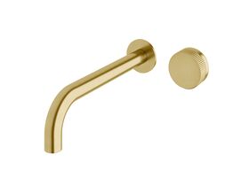 Milli Pure Progressive Bath Mixer Tap System 250mm with Handshower Right Hand and Linear Textured Handles PVD Brushed Gold (3 Star)