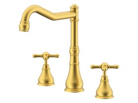 Milli Voir Hob English Sink / Spa Set Cross Handles Brushed Gold (4 Star)